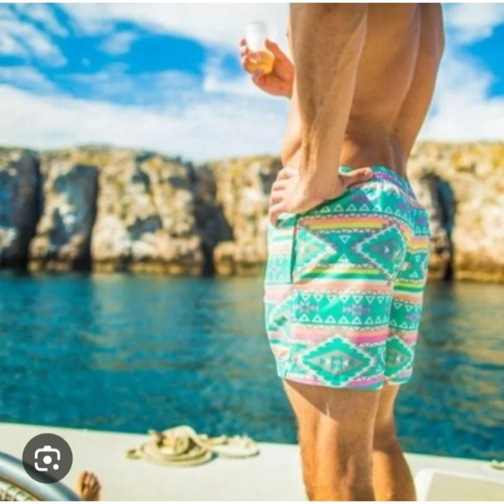 Chubbies Mens Swim Trunks Teal Pastel Neon Tribal Aztec Retro Print Sz S‎